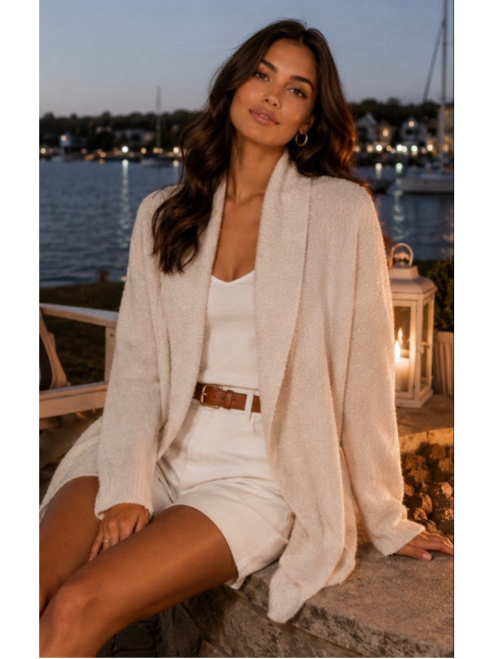 New Barefoot Dreams CozyChic Lite Cardigan L Beige